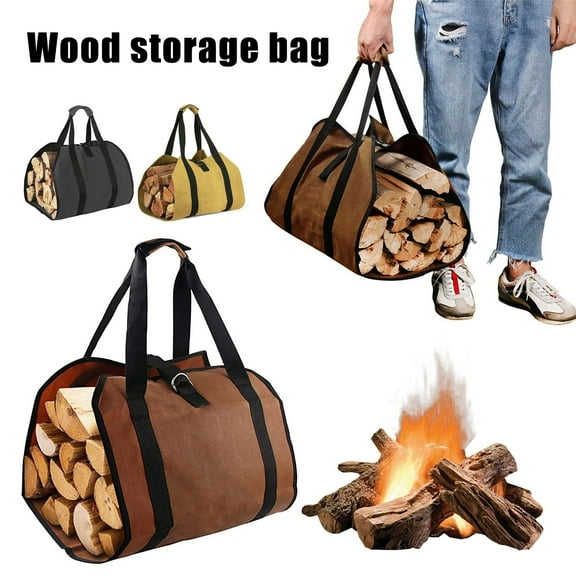 Canvas Firewood Storage Bag with Reinforced Handle Waterproof Fabric Foldable Design Firewood Log Carrier Tote