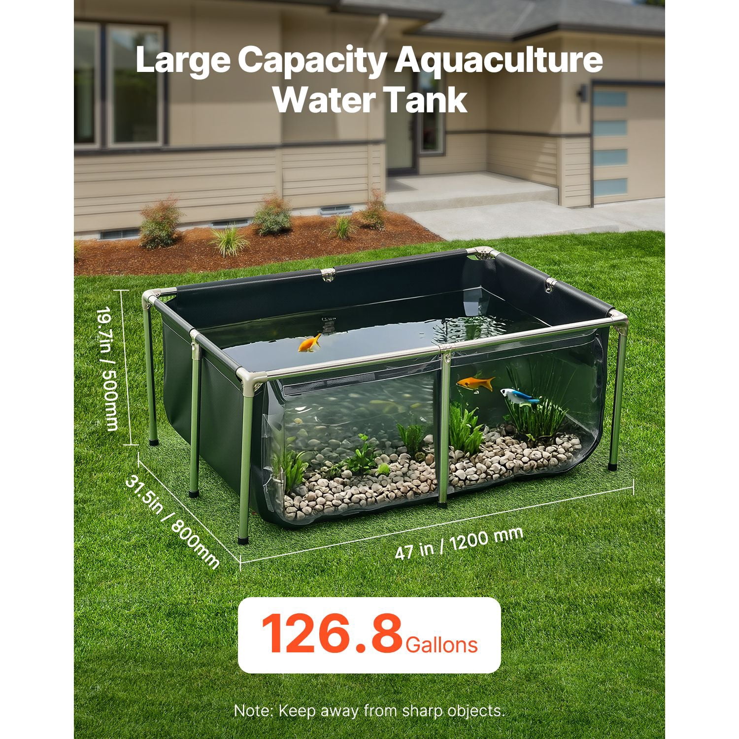 Canvas Fish Pond,126.8 Gal Above Ground Fish Pond,PVC Koi Tank with ...