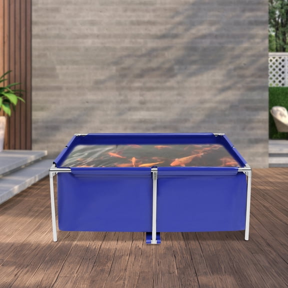 Canvas Fish Pond 47 Inch Foldable Above Ground Aquarium Tank with Stainless Steel Frame, Portable Water Storage Pool with Drain Valve for Koi, Goldfish, Lobster, Shrimp