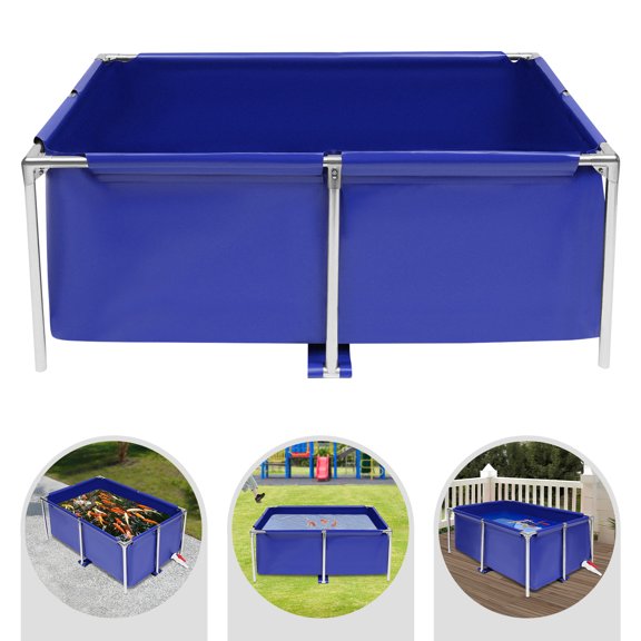 Canvas Fish Pond Aquarium Fish Water Tank Lobster Breeding Pond W/Drain Valve Blue Canvas Fish Pond Aquarium Fish Water Tank Water-proof Coating Breeding Pond