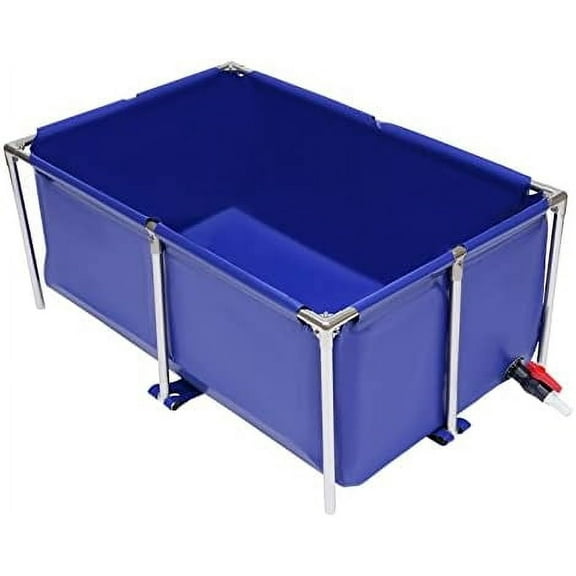 Canvas Fish Pond, Fish Show Water Tank with Stainless Steel Tubes, Foldable Water Storage Pond, Aquarium Ornamental Swimming Pool with Drain Valve,Large Collapsible Durable Plastic Pond with Bracket