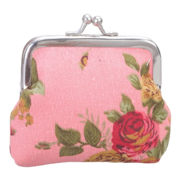 Canvas Floral Coin Purses Present Bag with Clasp Kiss Lock Change Pouches Small Coin Wallet Vintage Trinkets Pouches