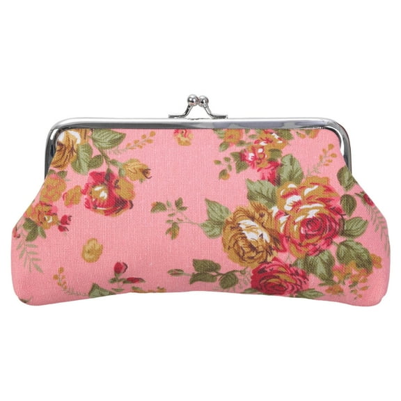 Canvas Floral Rose Flower Coin Purse Kiss Change Purse Vintage Trinkets Pouches Small Women Wallet Clutches Purse