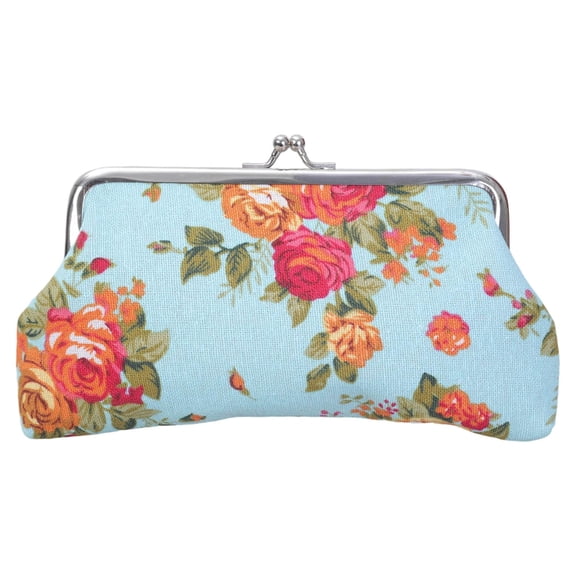 Canvas Floral Rose Flower Coin Purse Kiss Change Purse Vintage Trinkets Pouches Small Women Wallet Clutches Purse