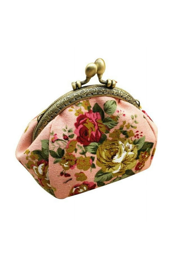 Canvas Floral Rose Flower Coin Purse Vintage Change Pouch Wallets for Women Small Coin Holder Clutch Handbags