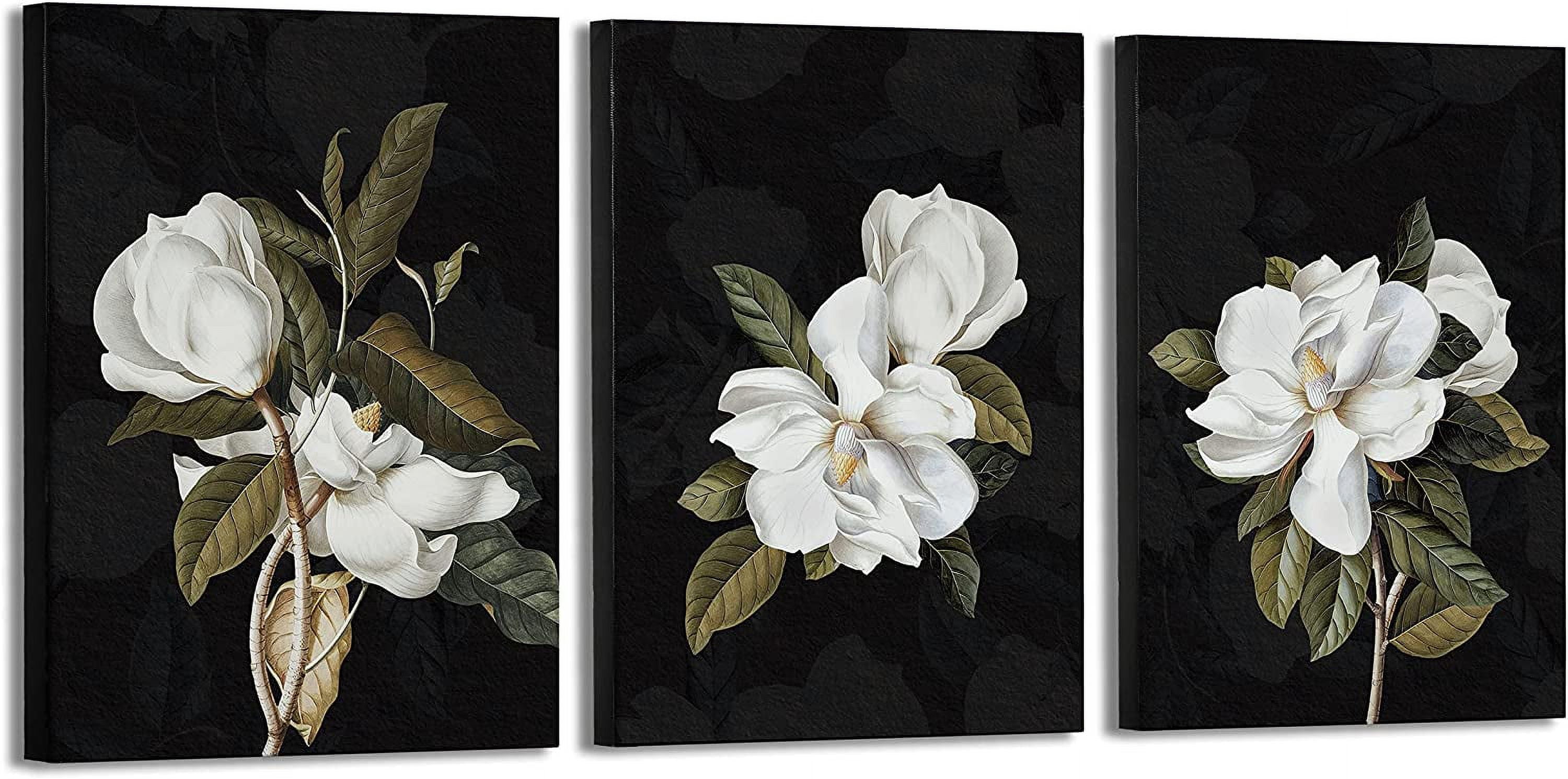 Canvas Floral Wall Art with Black and White Magnolia Flowers Art for ...