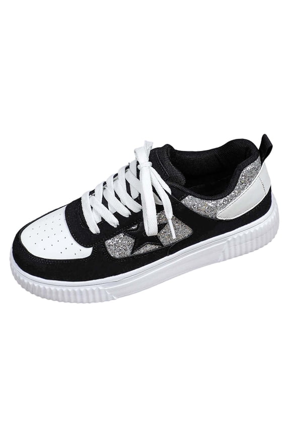 Canvas Glitter Y2K Retro Star Sneakers Comfortable Rubber Sole Shoes for Women Holiday Travel Daily Wear Matching Couple Outfit Star Skate Style