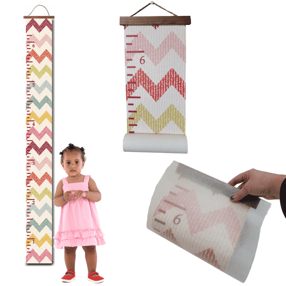 Canvas Growth Chart Colorful Chevron Height Ruler Wood Top Print Sign