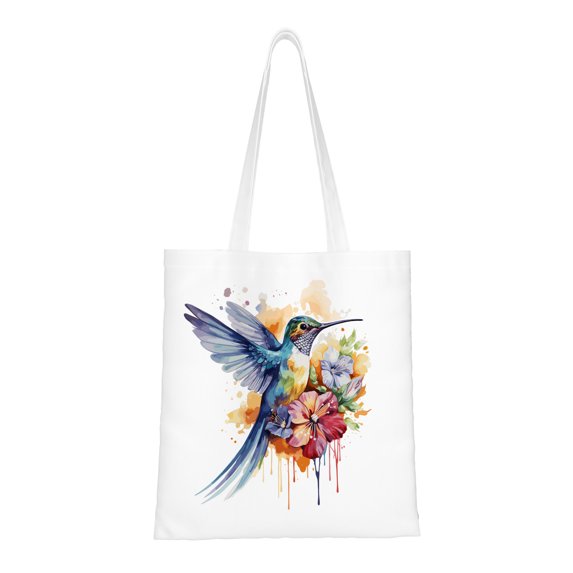 Canvas Hand-held Shopping Bags Hummingbird With Exotic Tropical Tlower Jungle Reusable Canvas Gift Bags for Women Supplies Snack Grocery Bags