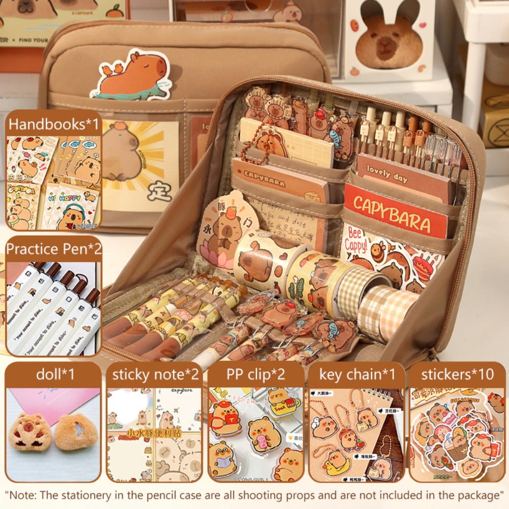 56-Piece Coffee Lover Stationery Set - Includes 5 Pens, 1 Sticky Note Pad & 50 Stickers For School, Office & Gifts