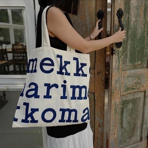Canvas Handbag Single Shoulder Stylish Pattern Portable Carrying Bag for Home Office Blue Letter