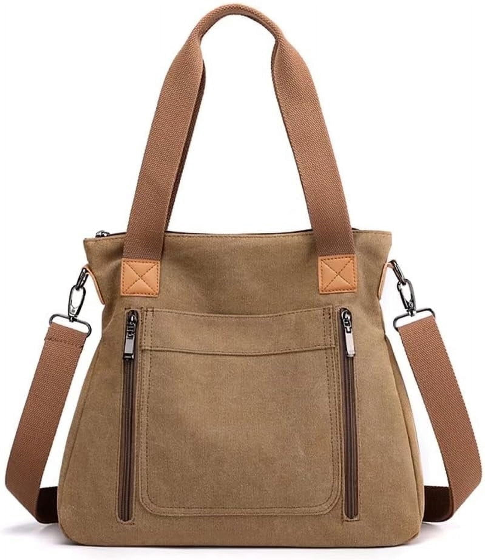 Lohol Canvas Handbag for Women Fashion Cloth Tote Shoulder Purses Hobo Casual Crossbody Bag Large Top Handle Shopper Bag (Brown)