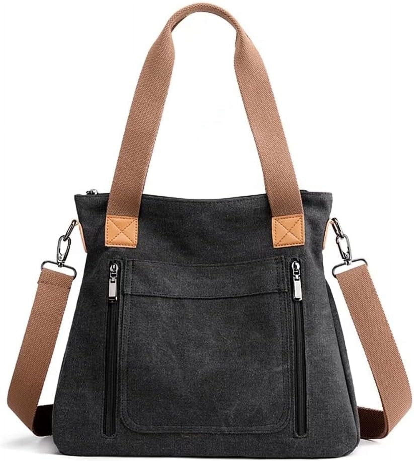 Lohol Canvas Handbag for Women Fashion Cloth Tote Shoulder Purses Hobo Casual Crossbody Bag Large Top Handle Shopper Bag (Black)