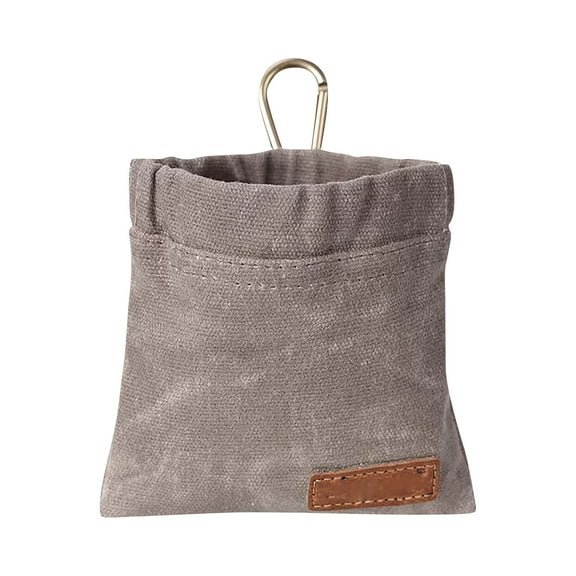 Canvas Hanging Storage Pouch with Metal Clip, Durable Small Organizer Bag for Car, Office, Home, Desk Accessories, Brown