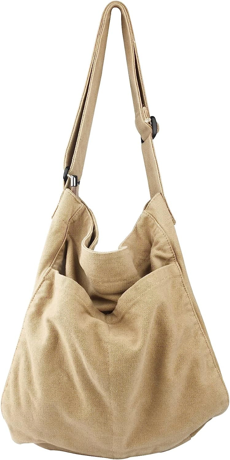 Canvas Hobo Crossbody Shoulder Tote Bag for Women and Men W/Multipocket Casual Purse Messenger
