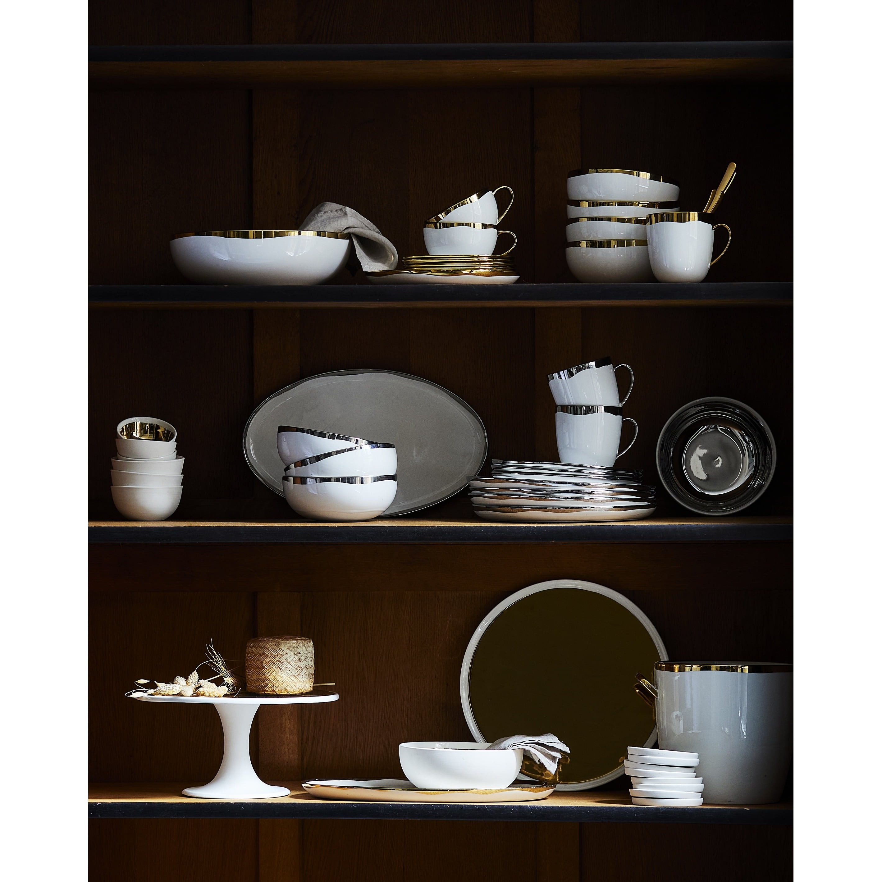 Dauville White Porcelain Dinnerware Set with Silver Rim, Service for 1