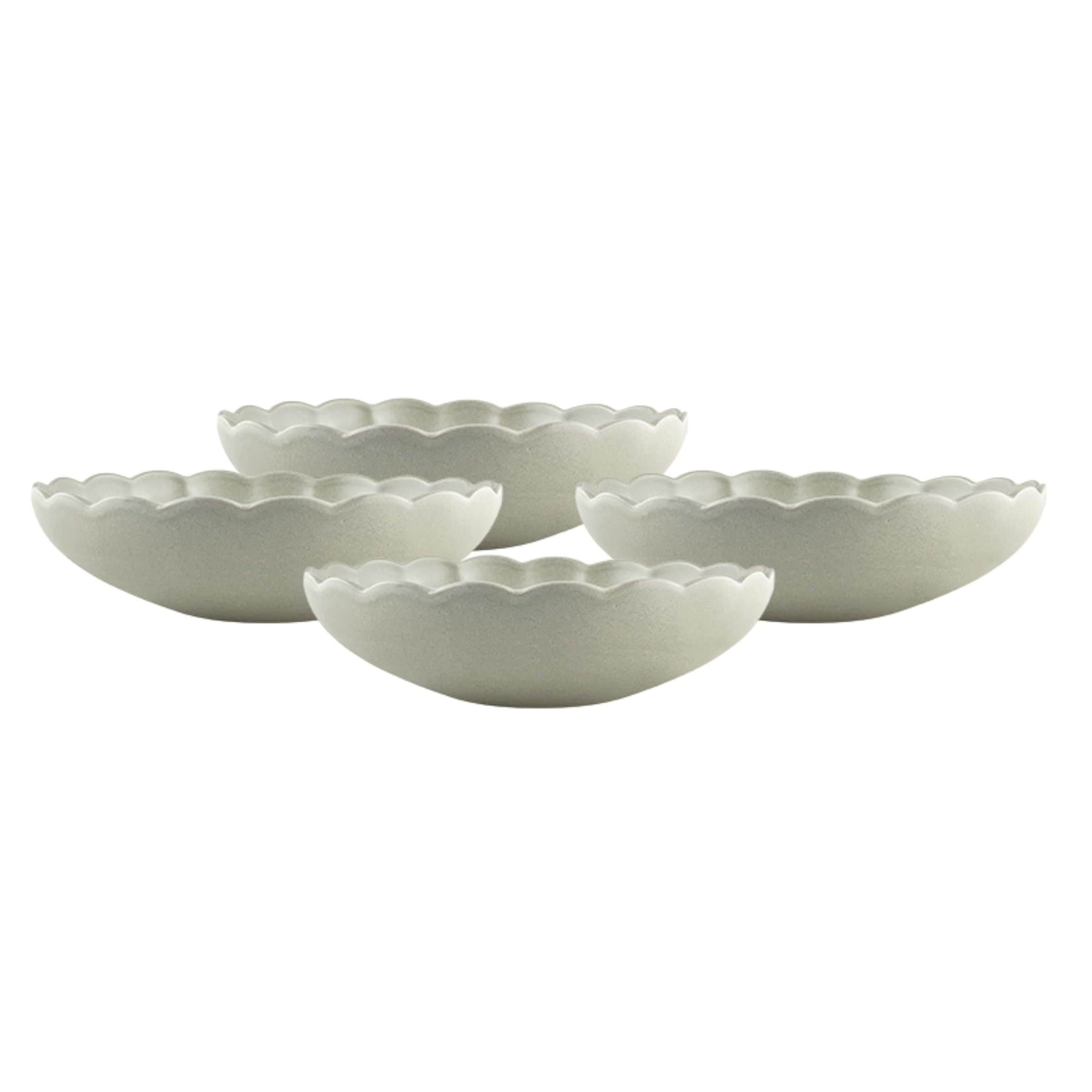 White Ceramic Scalloped Edge Microwave Safe Salad Bowls Set