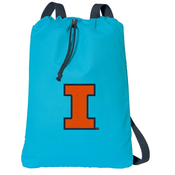 Canvas Illinois Illini Drawstring Backpack Aqua Natural Cotton University of Illinois Cinch Bag with Wide Straps