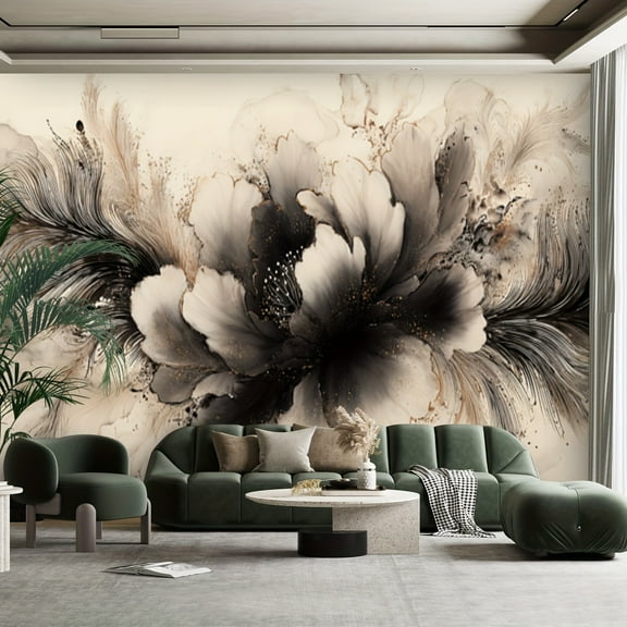 Canvas Ink Rose Abstract Floral Peel & Stick Wallpaper - Self-Adhesive Removable Wall Decor for Living Room Bedroom