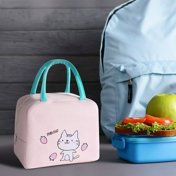 Canvas Insulated Bento Bag Heat Insulation, Thick Tote Bag Hand Carry Large Capacity, Pink Color