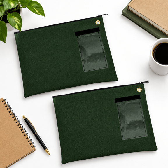 Canvas Interoffice Mailer 14 Oz 14w X 11h Inch Forest Green Large Zipper Bag With Grommet For Padlock Or Zip Tie Security (pack Of