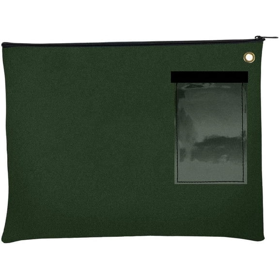 Canvas Interoffice Mailer, 14 oz. - 14W x 11H - Forest Green - Transit Bag - Large Zipper Bag with Grommet - Use with Padlock or Zip Tie for - Interoffice Mail Bag