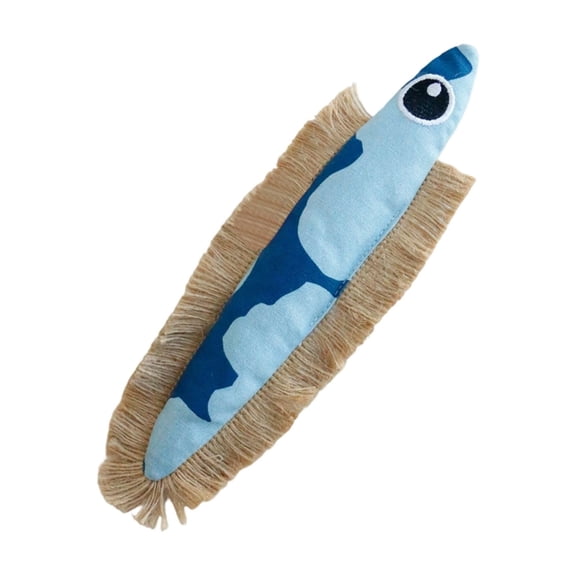 Canvas and Jute Rope Catnip Fish Toy with Crinkle Paper, Bite-Resistant Interactive Chew Toy for Cat Teeth Grinding and Stress Relief, Cute Fish Shape Feline Toy Set - Sky Blue