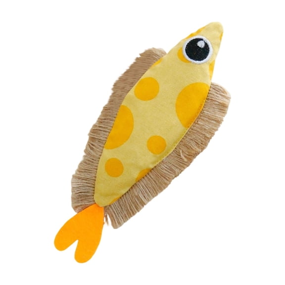 Canvas and Jute Rope Catnip Fish Toy with Crinkle Paper, Bite-Resistant Interactive Chew Toy for Cat Teeth Grinding and Stress Relief, Cute Fish Shape Feline Toy Set - Yellow