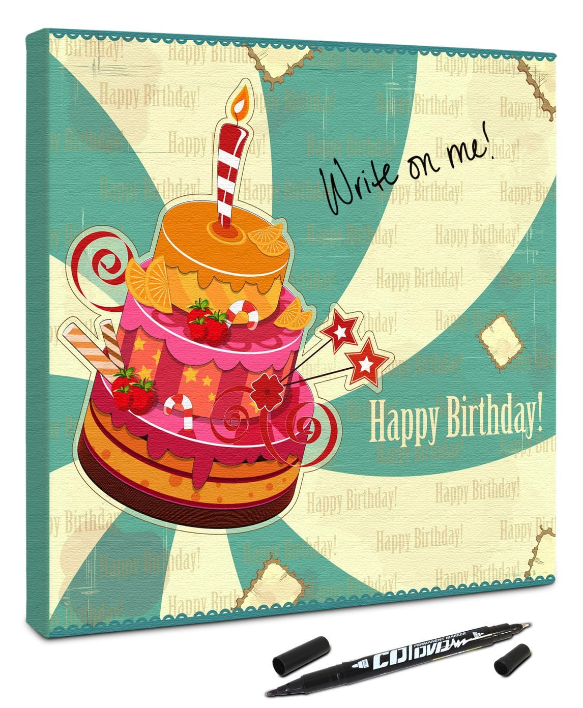Canvas Kudos Signable Canvas Retro Birthday Cake Design