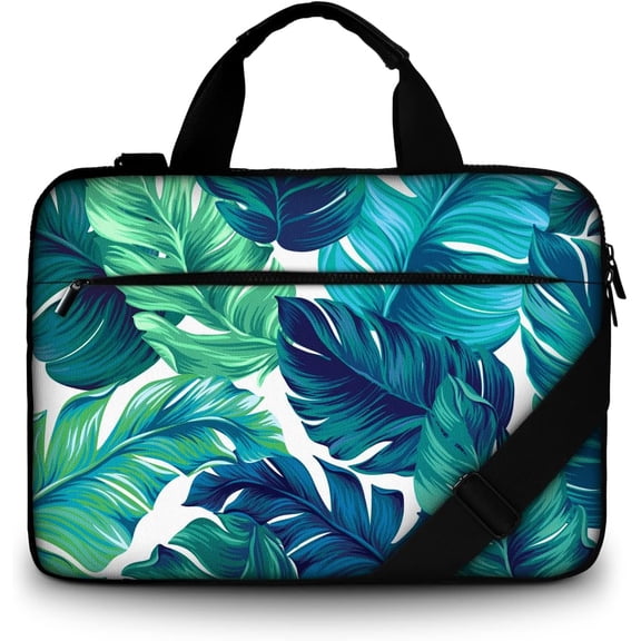 Canvas Laptop Shoulder Bag Compatible with 11.6/12/12.9/13/13.3 Inches Laptop Netbook,Protective Carrying Handbag Briefcase Sleeve Case Cover with Side Handle (Blue Leaves)