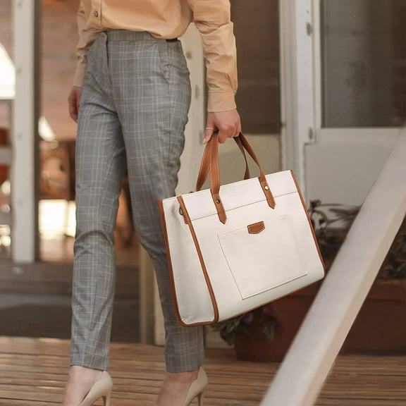 Canvas Laptop Tote Bag 15.6inch Work Shoulder Bag Casual Briefcase for Travel Office College