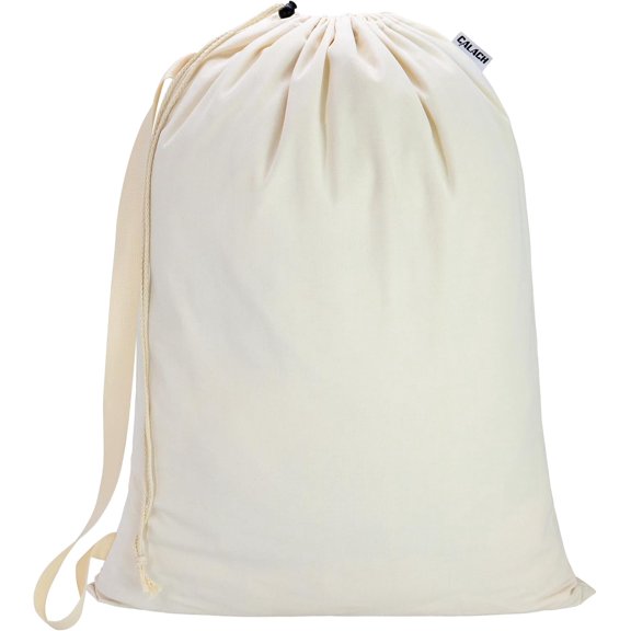 Canvas Laundry Bag with shoulder Strap 24"W x 29"H, Large Drawstring Dirty Clothes Bag Washable Laundry Sack for College Dorm, Travel, Home, Camp (Beige)