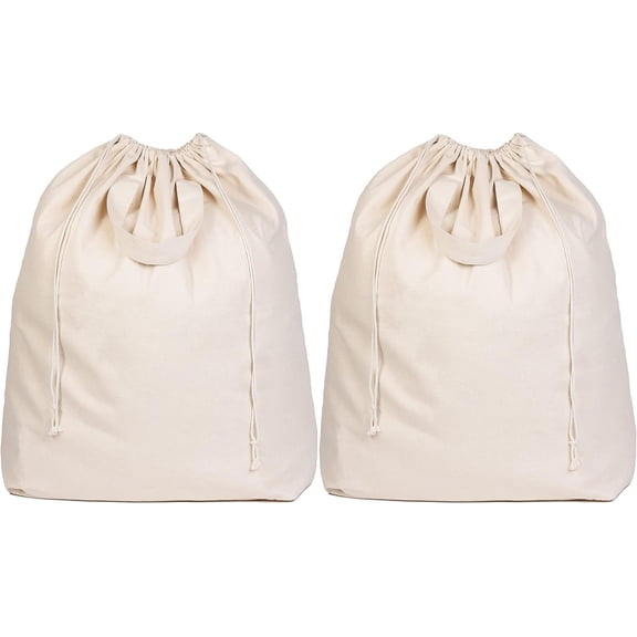 Canvas Laundry Bags - Extra Large, Heavy Duty, 100% Cotton Laundry Bag with Straps, Handles, and Drawstring - College Dorm Laundry Bag in XL Size - Washable, Foldable Laundry Basket Liner (2 Pack)