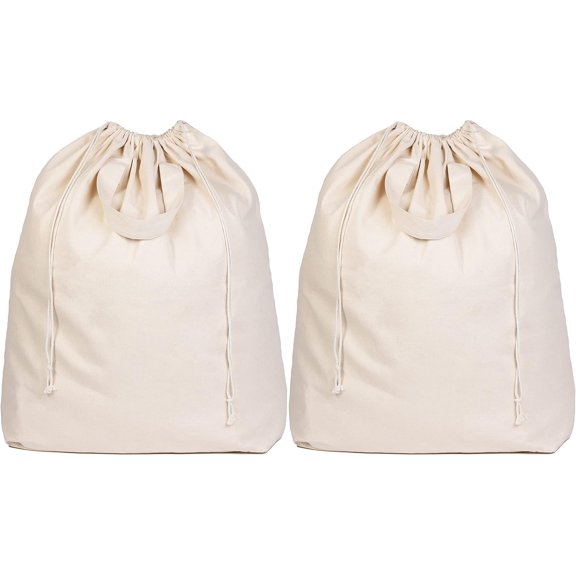 Canvas Laundry Bags - Extra Large, Heavy Duty, 100% Cotton Laundry Bag with Straps, Handles, and Drawstring - College Dorm Laundry Bag in XL Size - Washable, Foldable Laundry Basket Liner (2 Pack)
