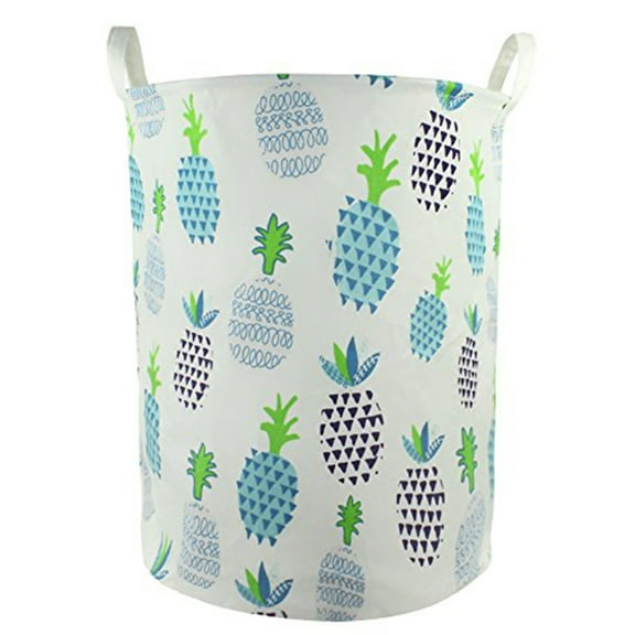 Canvas Laundry Hamper Dirty Laundry Baskets Fabric Hamper Dirty Clothes Hamper Toy Storage Organizer, 19 x 16.5''(Blue Pineapple)