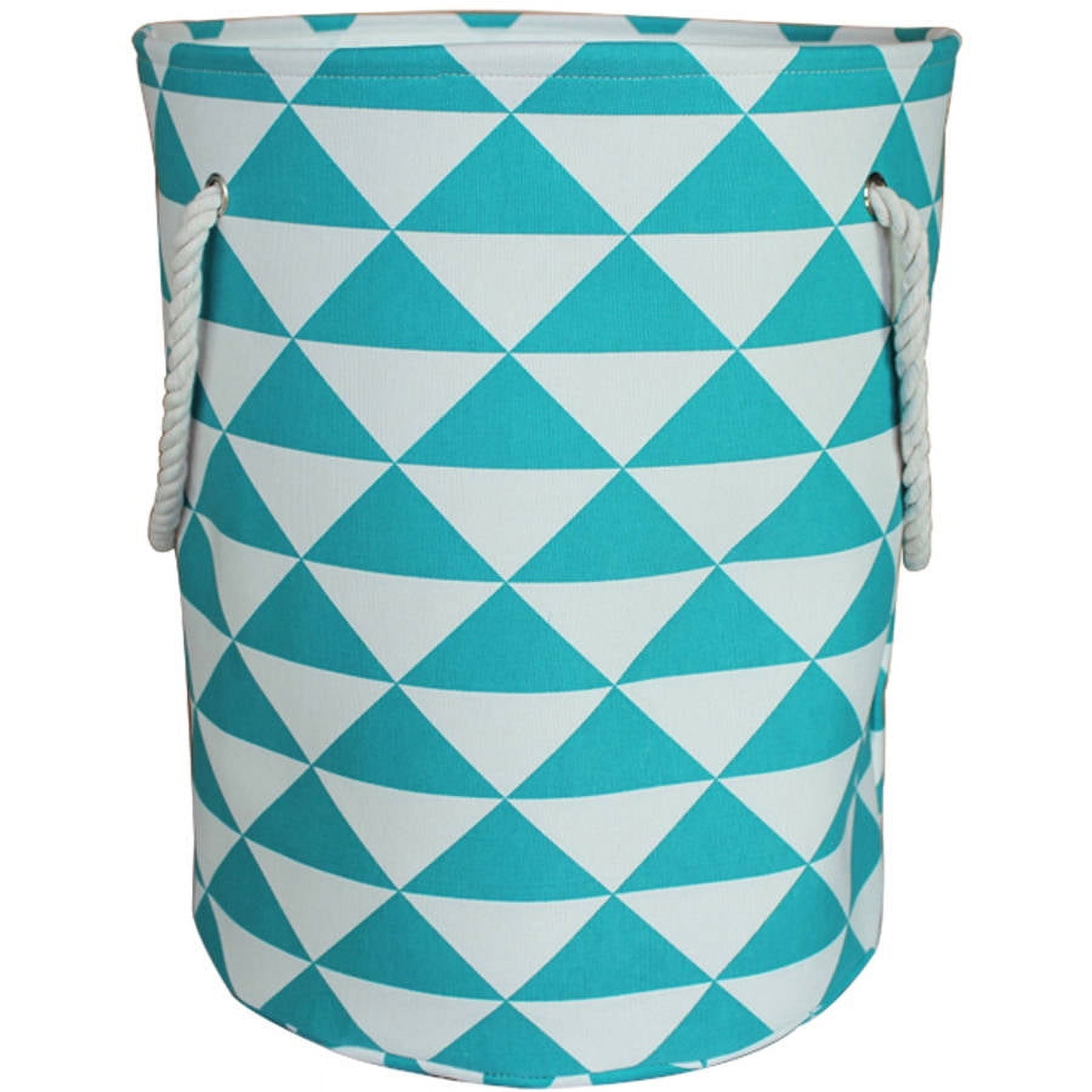 Canvas Laundry Hamper with Rope Handles, Teal Triangle