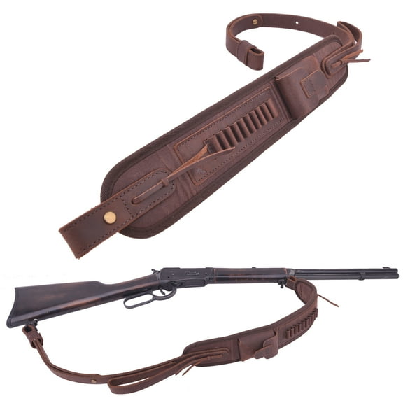 Canvas Leather Ammo Holder Rifle Gun Sling Hunting Gun Strap with Swivels for .22LR .22MAG .17HMR