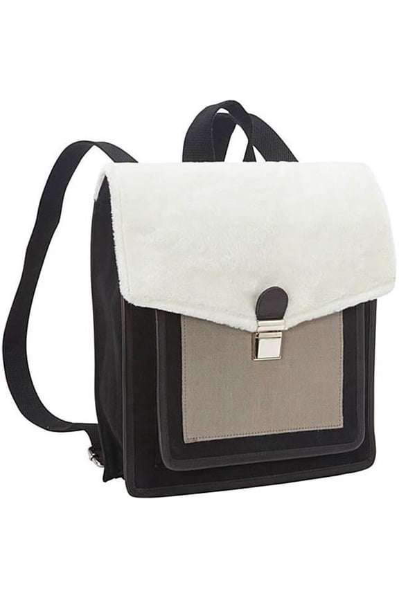Canvas & Leather Three Tone Backpack, Black & Grey & White