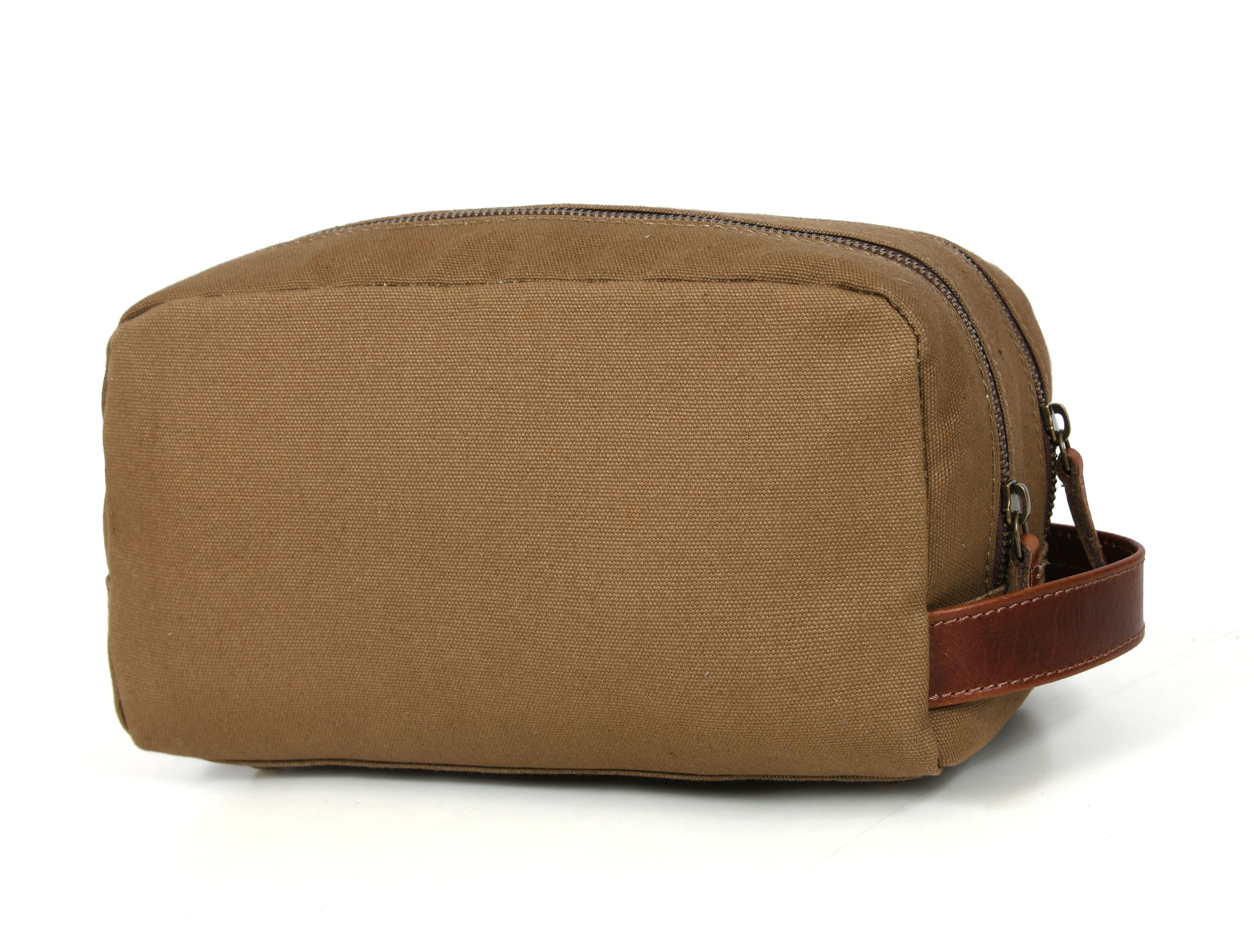 Canvas Leather Toiletry Bag Travel Bathroom Shaving Dopp Kit with