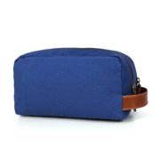 Canvas Leather Toiletry Bag Travel Bathroom Shaving Dopp Kit with Dual Compartment (Royal )