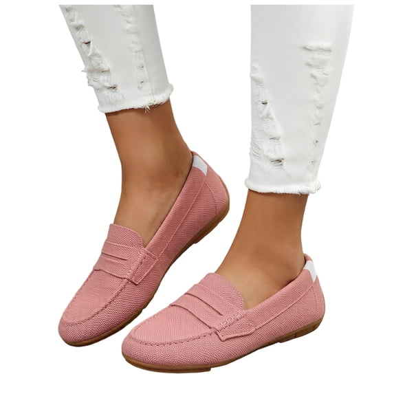 Canvas Loafers for Women Wide Width Comfortable Slip on Work Flats Lightweight Dressy Casual Walking Shoes Pink Size 9.5