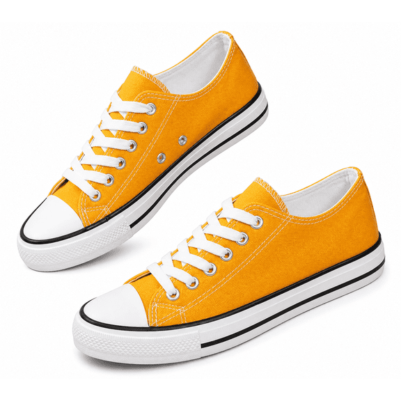 Low Top Sneakers Classic Casual Lace-Up Shoes Flat Plain Vulcanized Rubber Sole Trainers for Men and Women