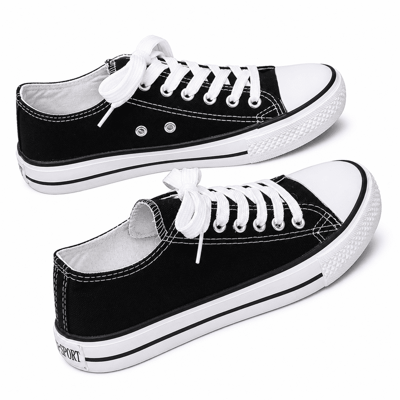 Canvas Low Top Sneakers – Classic Casual Lace-Up Shoes, Flat Plain ...