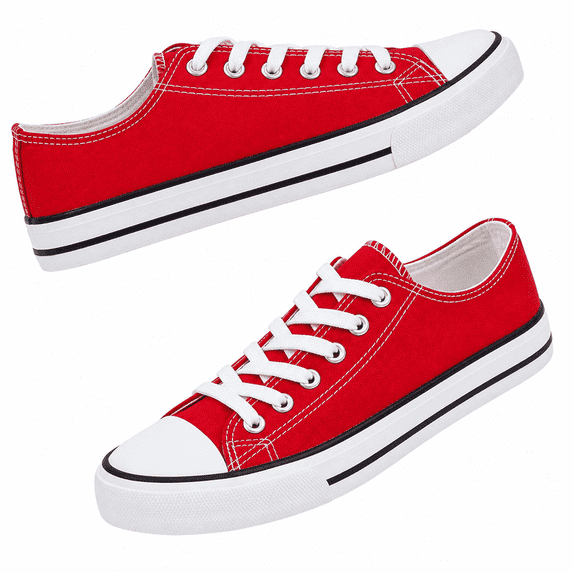 Canvas Low Top Sneakers – Classic Casual Lace-Up Shoes, Flat Plain ...