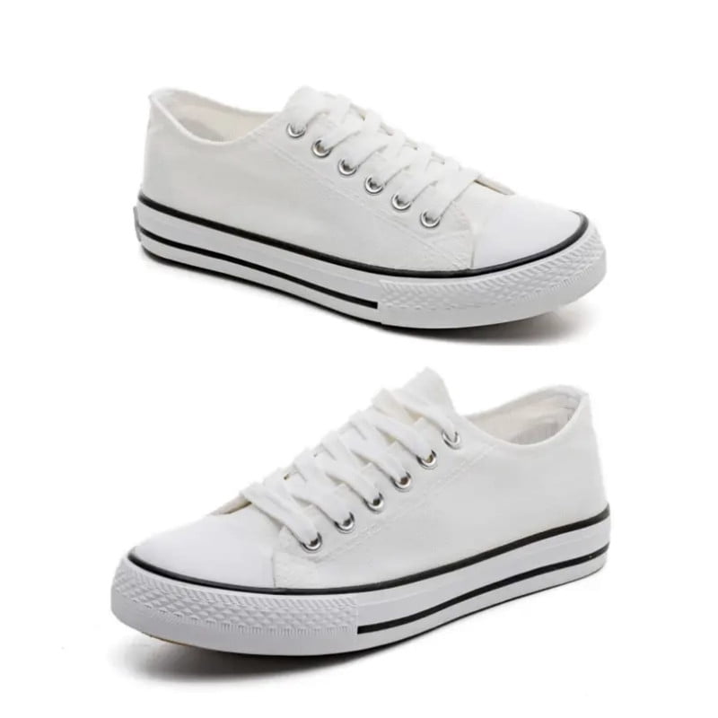 Canvas Low Top Sneakers – Classic Casual Lace-Up Shoes, Flat Plain ...