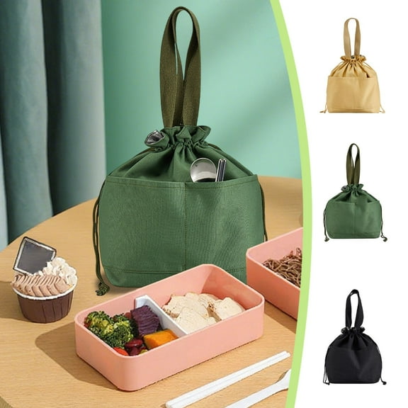 Canvas Lunch Box Bag Insulated Drawstring Handheld Office Worker Picnic Lunch Bag Thickened Easy Clean for Commuters Outdoor Meals and Classroom Lunches Topliu