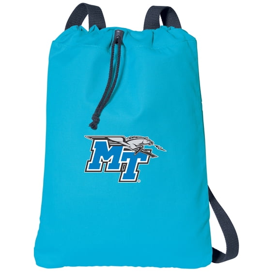 Canvas MT Drawstring Backpack Aqua Natural Cotton Middle Tennessee Cinch Bag with Wide Straps