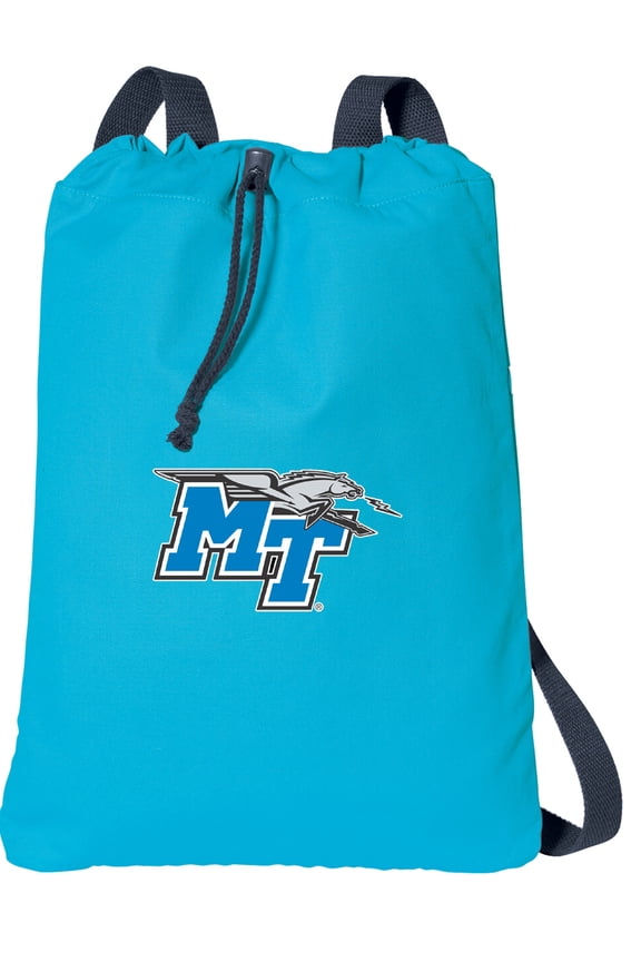 Canvas MT Drawstring Backpack Aqua Natural Cotton Middle Tennessee Cinch Bag with Wide Straps