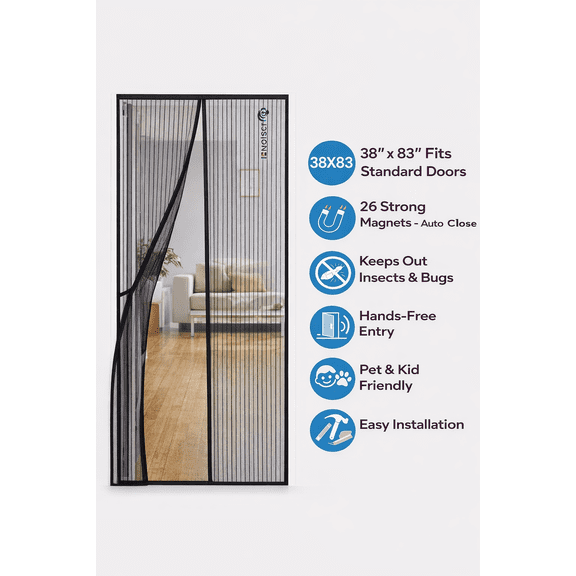 Canvas  Magnetic Screen Door - Self Sealing, Heavy Duty, Hands Free Mesh Partition Keeps Bugs Out - Pet and Kid Friendly - Keep Open Feature - 38 Inch x 83 Inch