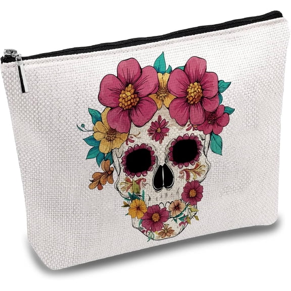 Canvas Makeup Bag Cosmetic Pouches Bags Flowers Portable Travel Make Up Canvas Toiletry Organizer Storage Purse Case with Zipper Gifts for DIY Women Friends Teacher 10 x 7 Inch